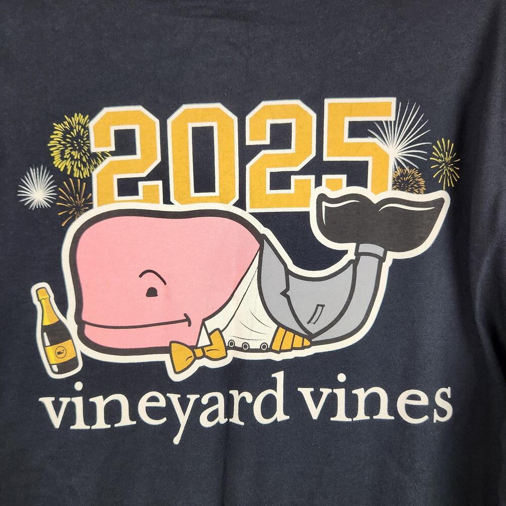Vineyard Vines Shirt Mens Medium Black Long Sleeve Pocket Whale 2025 New Years